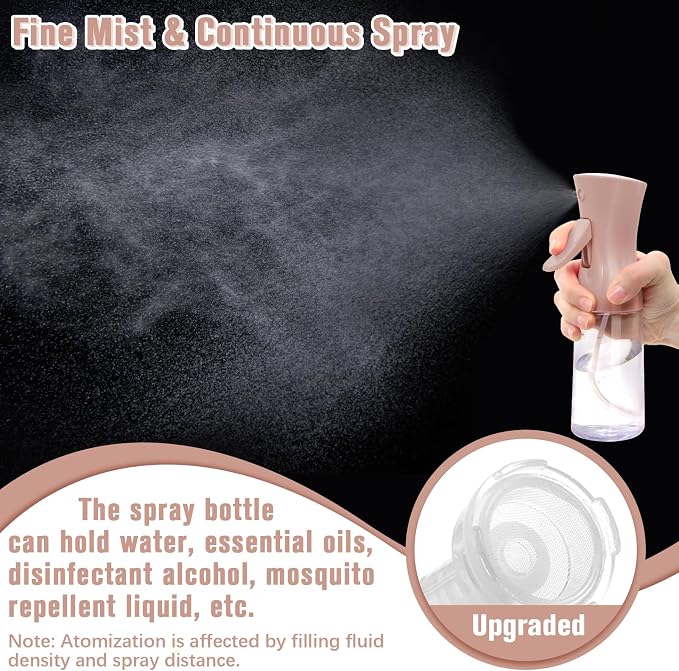 Spray Bottle For Hair,Continuous Water Mister for Hairstyling, Salons, Cleaning, Plants,Essential Oil Scents,Ultra Fine Mist Sprayer,6.8 OZ /200 ML-nude pink