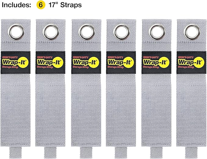 Heavy-Duty Wrap-It Storage Straps - 17" (6-Pack) Silver - Garage Organizer and Extension Cord Hanger for Storage Ideas as an Electric Cord Holder