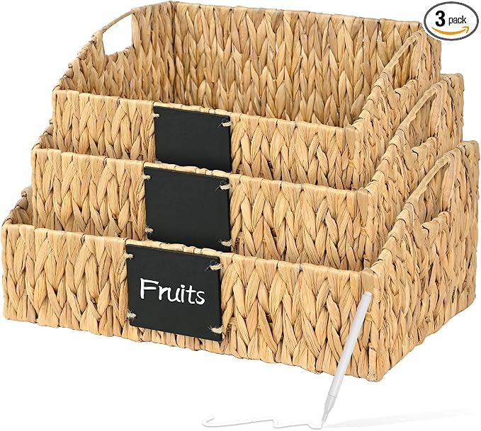 Rattan Storage Basket, Handwoven Wicker Basket for Storage with Built-in Handles, Pantry Baskets for Shelves, Bedroom, Bathroom, Laundry Room or Kitchen(Natural)