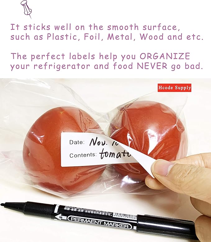 Hcode 2 x 3'' Self-Adhesive Removable Freezer Food Labels- Easy Clean Leaves No Residue- Cooler Food Storage Freezer Stickers Plastic Paper Perfect for Reusable Containers 300 Stickers