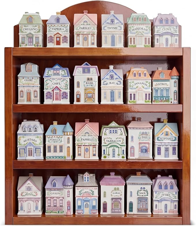 Chunful Vintage Spice Jar Wooden Rack Wood Color Natural Spice Shelf for 24 Jars, Village Style Wall Mounting Kitchen Storage Decorative Hanging Display Rack, Shelf Only(17 x 14.5 Inches)