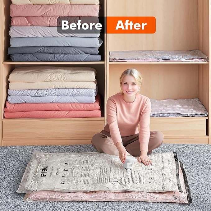GRIFEMA GH83-8, 6 Pack Vacuum Storage Bags 100x80 cm - Reusable Space Saver Bags for Blankets, Duvets, Clothes, Seasonal Clothing & Travel Luggage Storage