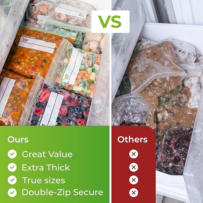 Baggies Variety Size Pack – 350 Count Food Storage Variety Pack with 50 Gallon Freezer Bags, 50 Quart Freezer Bags, 100 Sandwich Bags & 150 Snack Bags – Heavy Duty Resealable Freezer Storage Bags