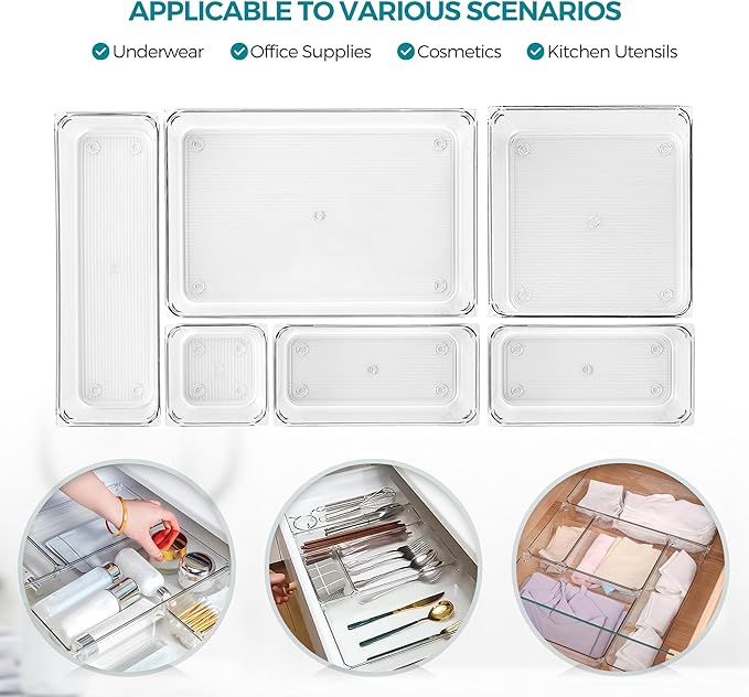 8 Pack Drawer Organizer - 3" X 6" Clear Acrylic Storage Bins with Non-Slip Pads, Versatile Desk Tray for Makeup, Jewelry, Kitchen, Bathroom, and Office Organization