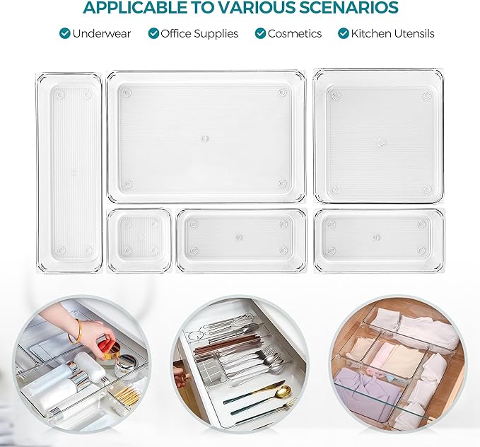 12 Pack Drawer Organizer - 3" X 6" Clear Acrylic Storage Bins with Non-Slip Pads, Versatile Desk Tray for Makeup, Jewelry, Kitchen, Bathroom, and Office Organization