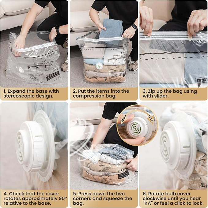 TAILI 8 Pack Cube Vacuum Storage Bags, Medium Size (25x19x11 inch), Vacuum Seal Bags for Clothing, No Pump Compression Packing Cube for Home Storage, Space Saving for Blankets, Baby Clothes, Pillows