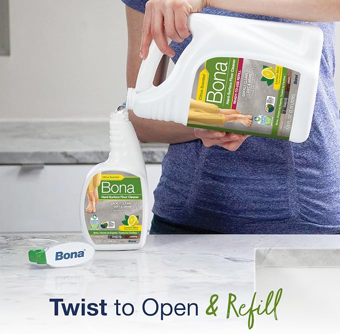 Bona Multi-Surface Floor Cleaner Spray - 32 fl oz - Lemon Mint Scent - Refillable - Residue-Free Floor Cleaning Solution for Stone, Tile, Laminate, and Vinyl Floors
