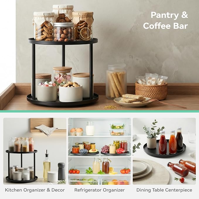 MUNEK 9" Lazy Susan Organizer,Metal Rotating Spice Rack Organization,Lazy Susan for Table Top,Pantry, Bathroom, Vanity, Black