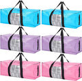 6 Pack Heavy Duty Extra Large Dorm Moving Bags with Visible Window and Reinforced Handles Heavy Duty Storage Tote for Space Saving Moving Supplies Clothes College Students(Pink Purple Blue)