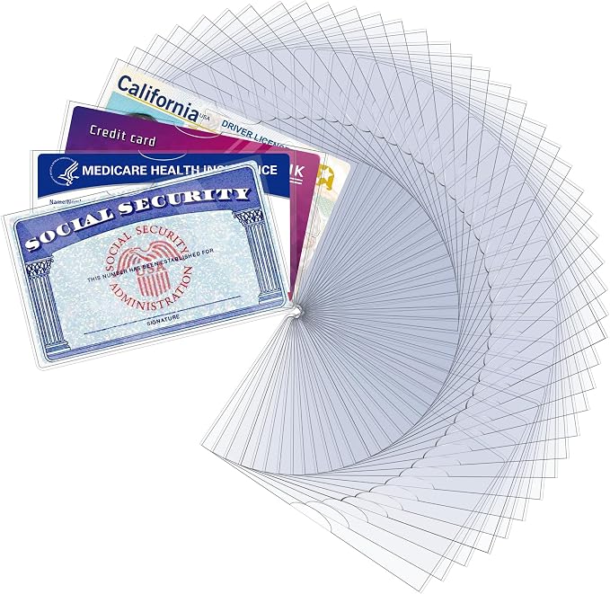 LIEMAND 60 Pack Social Security Card Protector Sleeves, Ultra Clear & Durable 31Mil Waterproof SSN/New Medicare/Credit Card Holder, Soft ID/Debit/Credit/Index Card Storage Sleeves