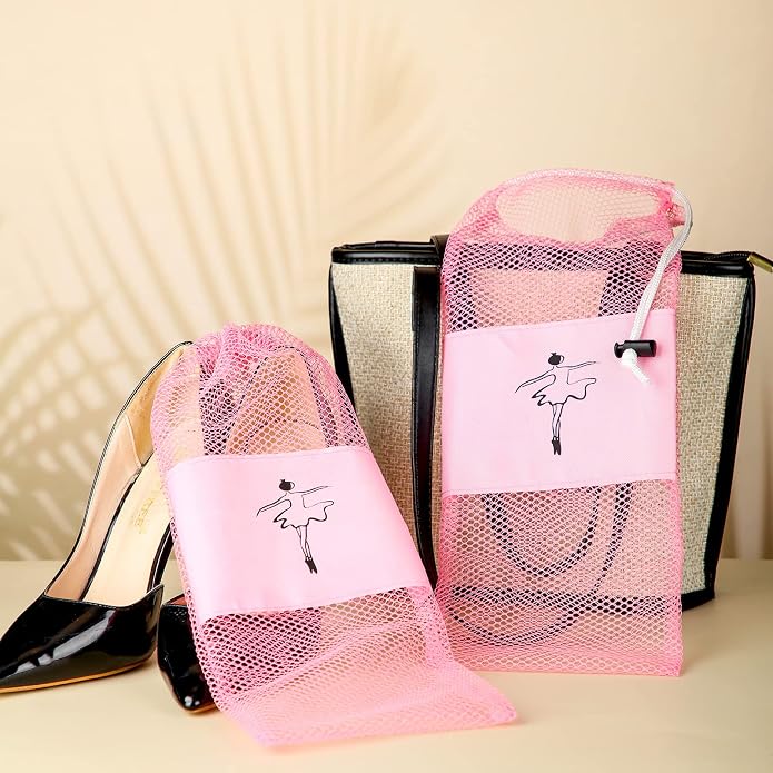 Shappy 4 Pcs Pointe Shoes Bag Mesh Dance Shoe Storage Ballet Accessories for Women Girls, Drawstring Pouch