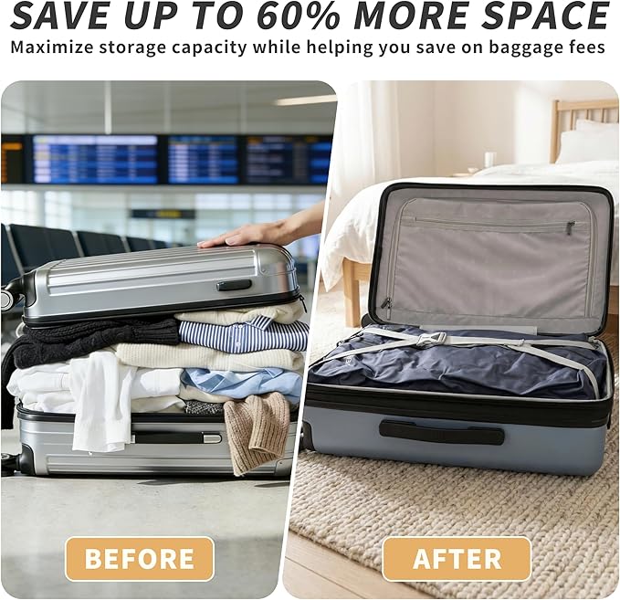 Vacuum Bag for Travel, Professional IPX8 Waterproof Reusable Vacuum Compression Bags for Travel Suitcases, Upgraded Durable Space Saver Bag(3 PACK Navy Blue,with pump)