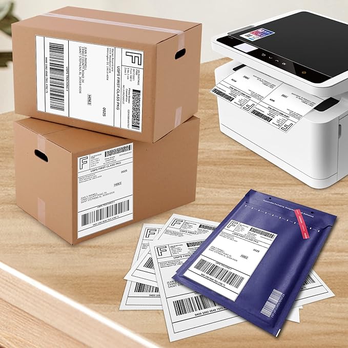 SJPACK Half Page Self Adhesive Shipping Labesl, 8.5" x 5.5" Labels Compatible Laser & Inkjet Printers 2 Label Per Sheet (2000 sheets-4000 Label)