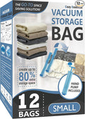 Cozy Essential Vacuum Storage Bags, 80% Compression Vacuum Seal Space Saver Plastic Packaging Bags for Clothes, Blankets, Pillow, Bedding, Comforters, Sealer Clothing Storage,12 Small