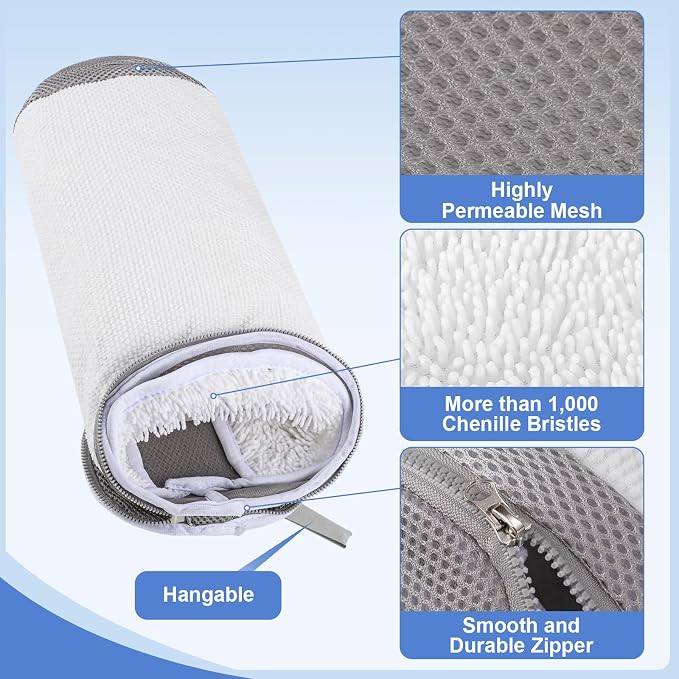 Dntorx 2 PCS Shoe Washing Machine Bags for Washer and Dryer, White + Grey | Reusable Laundry Shoe Bag, Hands Free, Hidden Self-locking Zipper, 360° Deep Cleaning, For Sneakers and All Shoes Types
