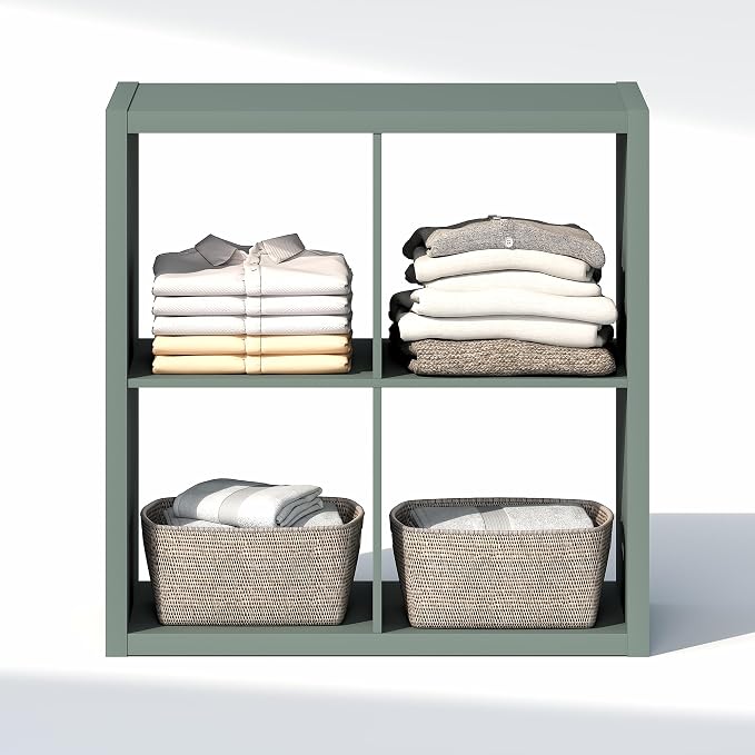Furinno Cubic Extra Thick 4-Cube Closet Organizers and Storage, Sage Green | 14.6 x 30 x 30 in, Open Shelf Closet Storage, Closet Organizer, for Wardrobe, Bedroom, Living Room
