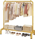 JIUYOTREE Metal 43.3 Inches Garment Rack with Bottom Shelf Clothing Rack for Hanging Clothes Coats Skirts Shirts Sweaters Gold