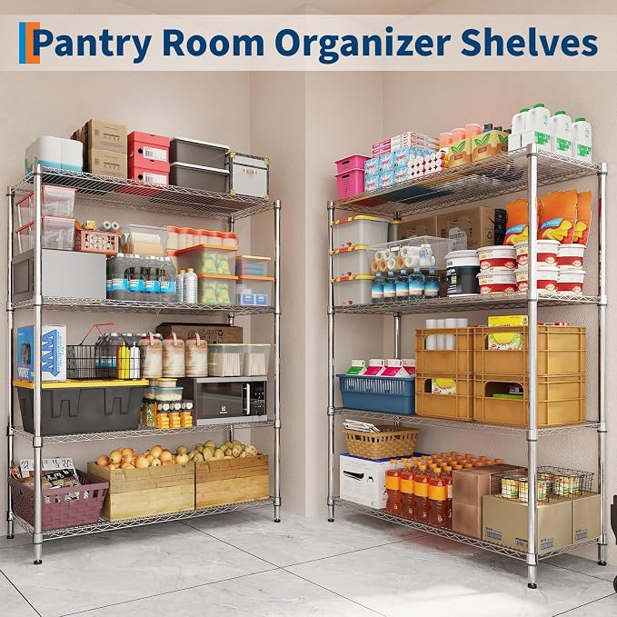 Garvee NSF Metal Shelving with Wheels, 4-Tier/1800LBS, 71"H Storage Shelves | Adjustable Wire Shelving Rack, Chrome Plating, Heavy Duty, Rolling Racks for Kitchen Commercial, 47.2"Wx17.7"D, Easy to Clean