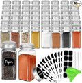 CycleMore 48 Pack 4oz Glass Spice Jars with Metal Caps and Shaker Lid | Airtight, Lead-Free, BPA Free Square Spice Containers - 80pcs Black Labels,1pcs Silicone Collapsible Funnel and 2 Brushes