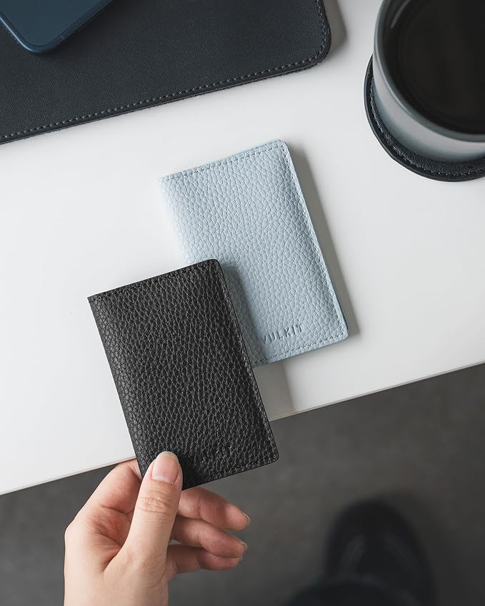VULKIT Leather Business Card Holder 2 Sided Slim Business Name Card Organizer for Men or Women (Litchi Black)