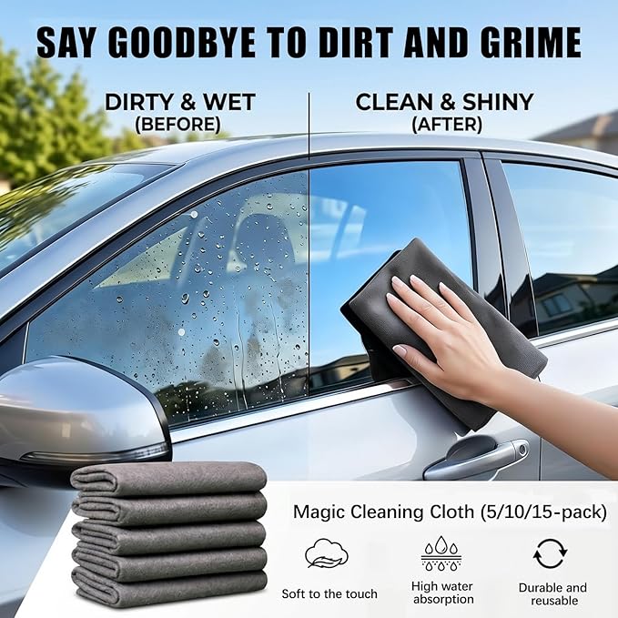 Magic Cleaning Cloth,Thickened Magic Cleaning Cloth,Reusable Microfiber Lint-Free Cloths for Kitchen, Windows, Glass, Mirror, Car, Gray (11.8×15.8in,15)