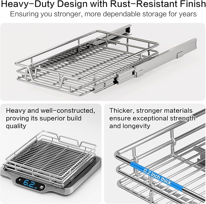 Kitchen Cabinet Pull Out Shelf and Drawer Organizer Slide Out Pantry Storaqe Basket in Multiple Sizes (14" W x18 D,1 Tier)