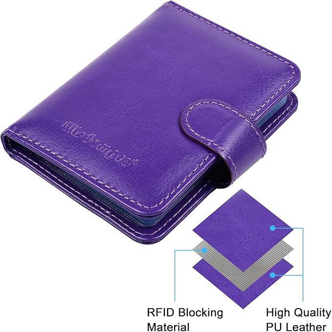 Wisdompro Slim PU Leather Credit Card Holder, Vertical Purple | RFID Blocking Wallet Debit Card Protector, Organizer Case, Card Case, 20 Card & 7 Memory Card Slots, with Magnetic Closure