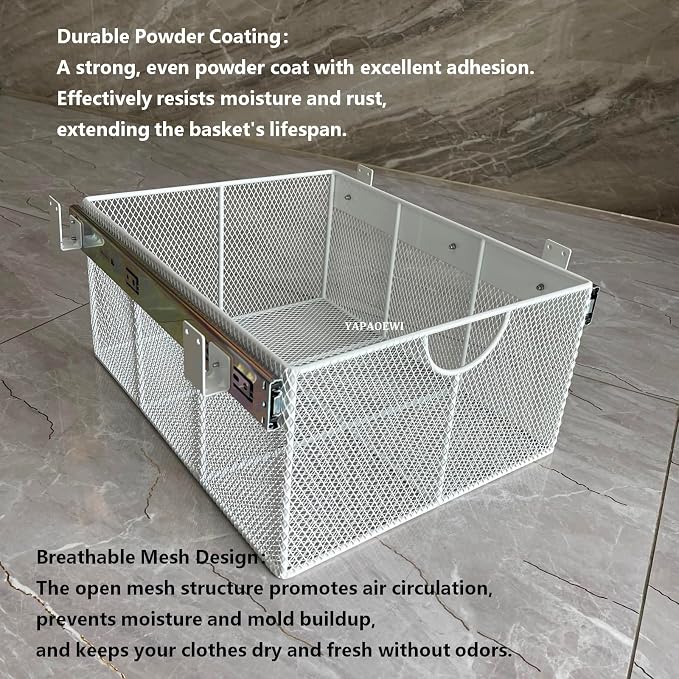 Pull Out Closet Drawer for Clothes | Sliding Wire Basket for Wardrobe Cabinets | Roll Out Storage Organizer | Side Mounting | for Home, Kitchen,Pantry