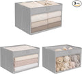 WUIKE Closet Storage Bins, Fabric Bins, 3-Pack, 21L, Clear Window, Greige | Linen Closet Organizers and Storage, Storage Baskets for Shelves, Foldable Fabric Bins for Clothes, Sheets, and Towels
