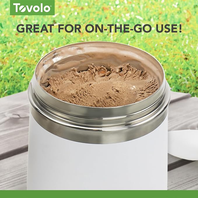 Tovolo Insulated Food Container 2 Quart Food Traveler Thermos for Hot Food and Cold Food Stainless Steel Double Wall Vacuum Insulated Spill Proof Airtight Lid Dishwasher Safe BPA Free White