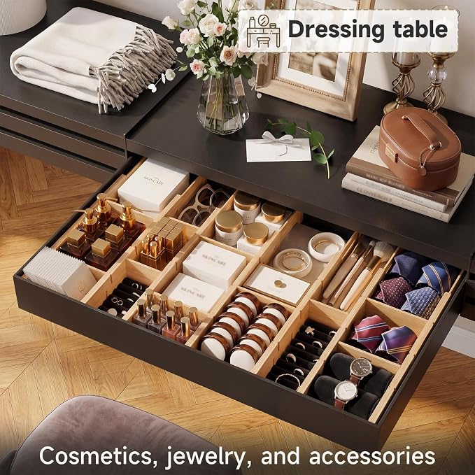 Bamboo Drawer Dividers, Expandable Kitchen Drawer Organizer | Include 6 Dividers, 6 Small Inserts and 6 Medium Inserts for Home, Office, Dressers
