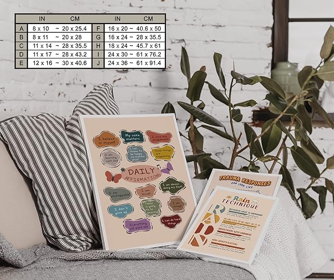 LOLUIS Mental Health Poster, Boho Therapy Tools Educational Supplies Art Print Classroom School Office Decor (Daily Affirmations, Custom Frame Type)