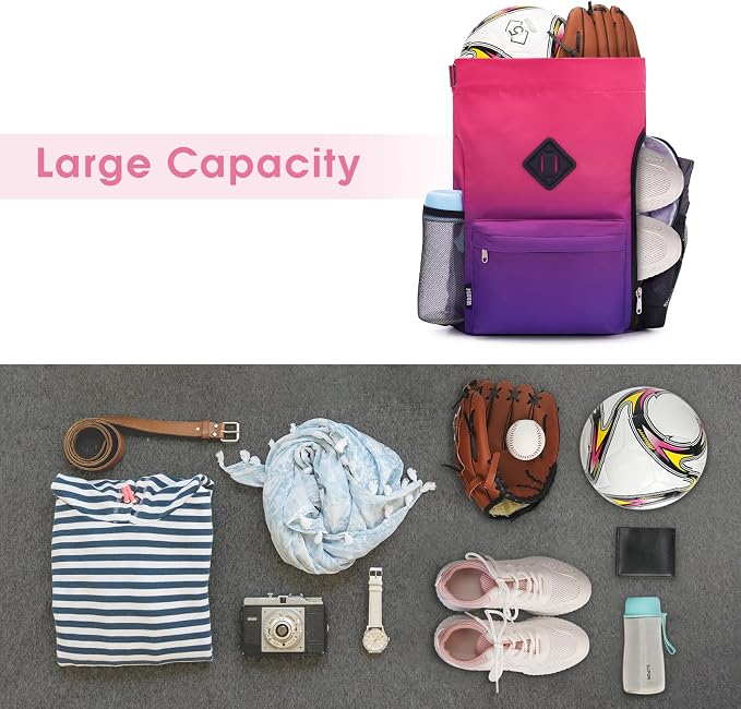 WANDF Drawstring Backpack with Shoe Compartment, Sports Gym Bag | Multi-Pocket Storage, Water-Resistant Fabric, Cinch String Bag