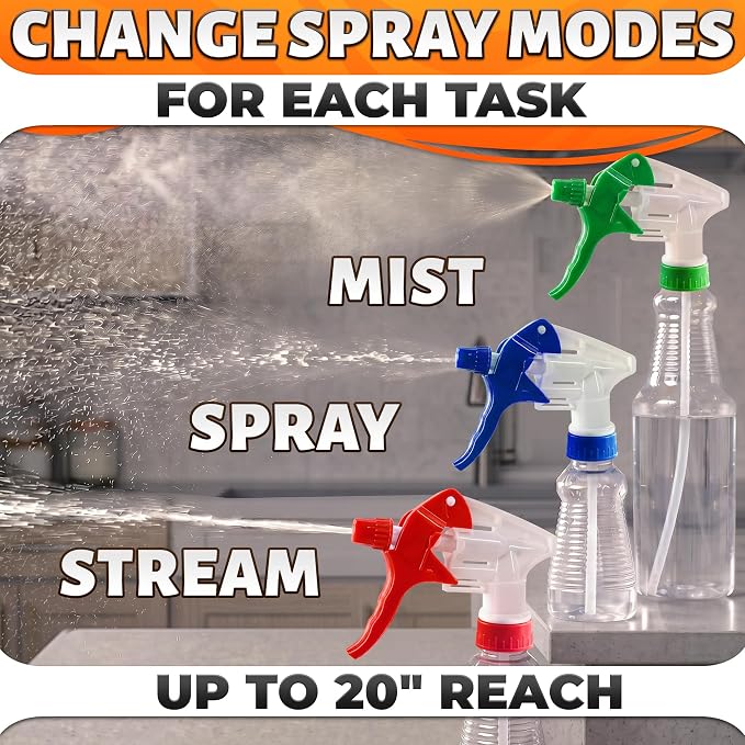 Spray Bottle Nozzle Replacement 12 Pcs, 8-32oz Bottles (Multicolor) | Replacement Trigger Sprayer Heads for Bottles; Fits 28-400 Thread, Trim-to-Fit Tube; for Cleaning, Garden & Pet Carefor