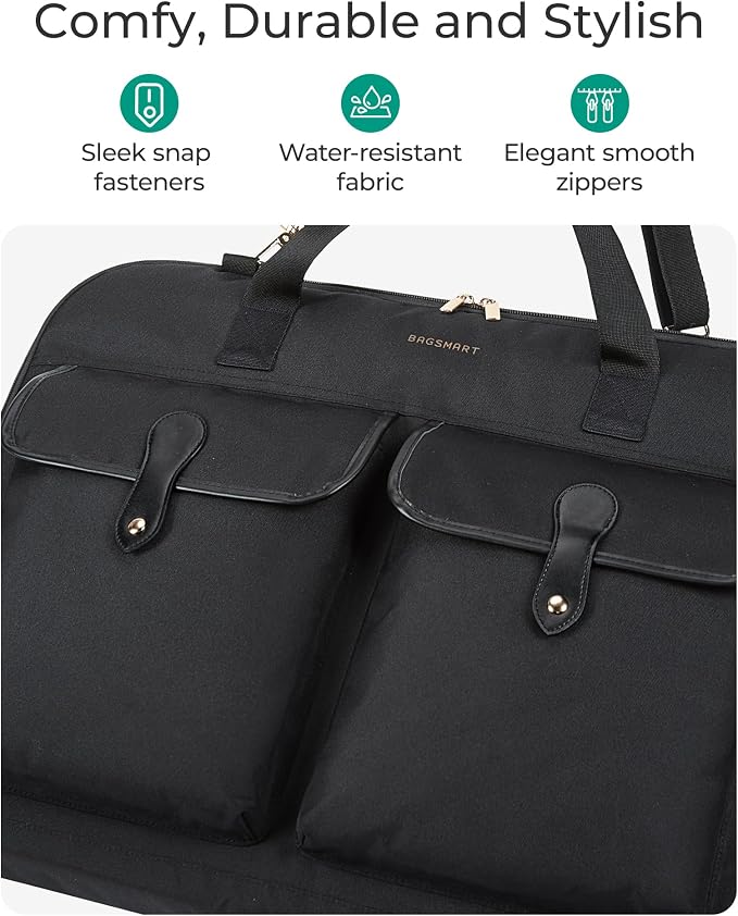 BAGSMART Large Garment Bags for Travel, Carry on Garment Bags for Hanging Clothes, Travel Suit Bag for Shirts Dresses Coats, Black