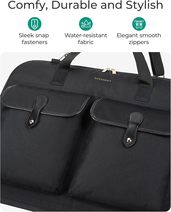 BAGSMART Large Garment Bags for Travel, Carry on Garment Bags for Hanging Clothes, Travel Suit Bag for Shirts Dresses Coats, Beige