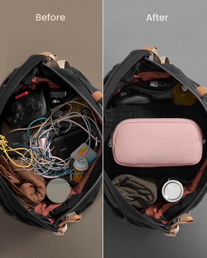 tomtoc Electronics Organizer Travel Case, Cable Organizer for Essentials | Water Resistant Tech Pouch Accessories Travel Bag Carry Storage for Cord, Phone, Cables, Airpods, USB Drive, Daily Items
