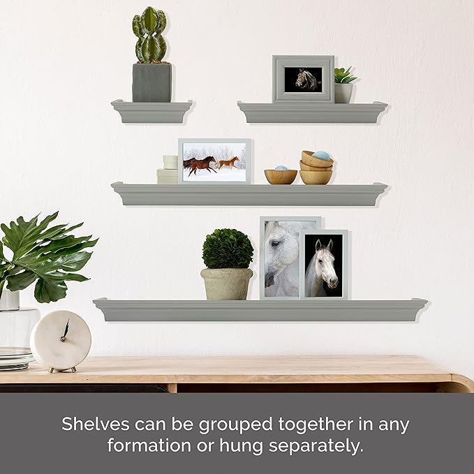 MELANNCO Floating Wall Shelves for Bedroom, Living Room, Bathroom, Kitchen, Nursery, Set of 4, Gray, 4 Count
