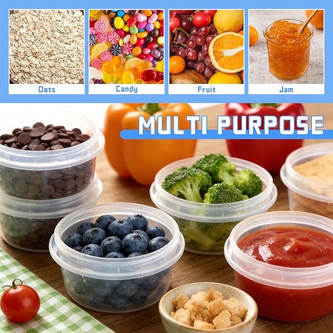 6 Pack Freezer Containers with Screw On Lids, 8 Oz Stackable Reusable Plastic Storage Container, Airtight Plastic Food Storage Containers with Twist Top Lids for Food Soup Jello Sauce