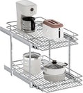 2-Tier Pull Out Cabinet Organizer, 16.5" W x 21.5" D, Heavy Duty Dual Slide Out Shelves for Base Cabinets, Chrome Wire Basket Drawer for Pantry, Kitchen & Bathroom Storage