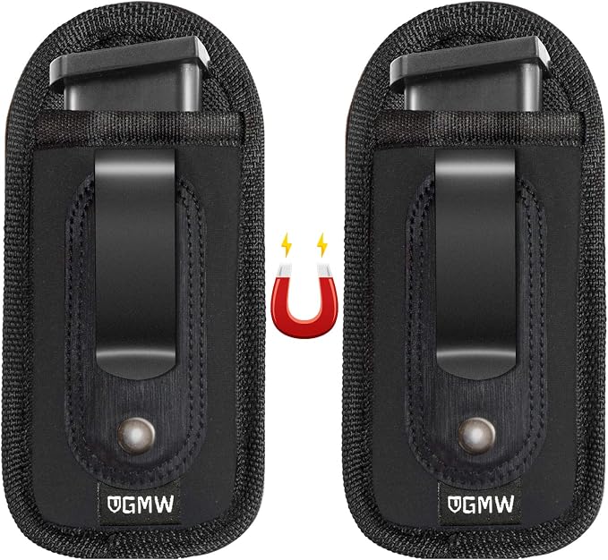 GMW Universal Magnetic IWB/OWB Magazine Holster [2-Pack] | Magazine Pouch for 9mm 1911 .380 .40 .45 Glock 17 19 43 M&P S&W | Pistol Mag Pouch for Single/Double Stack Handgun Magazines and Ammunition
