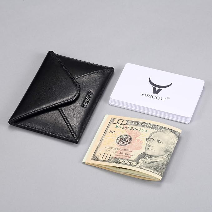 HISCOW Envelope Business Card Case with Magnet Closure - Italian Calfskin, Black