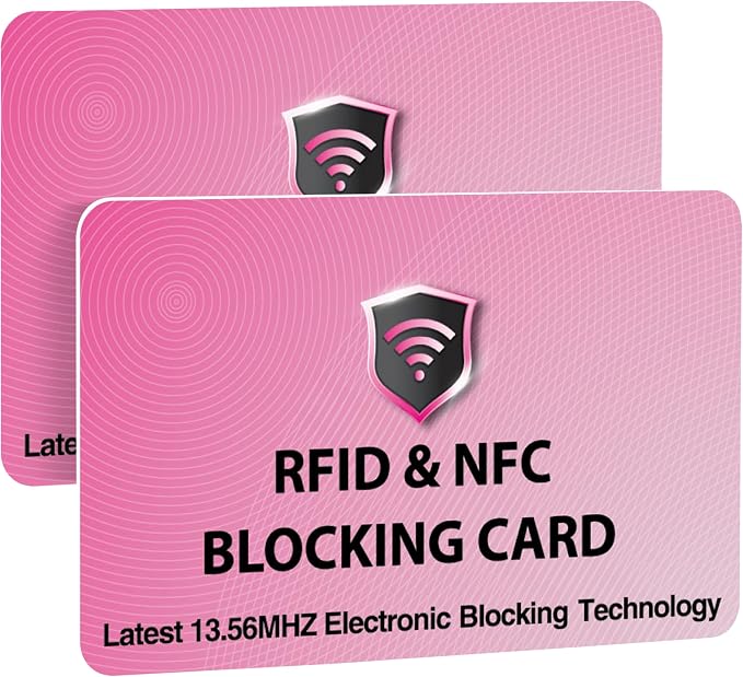 SaiTech IT 2 Pack RFID Blocking Card for Credit Debit ID Card, Pink | Slim Anti-Theft Contactless NFC RFID Blocker Protector, Easily Fit into Wallet and Purse, for Men & Women