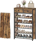 YATINEY 6-Tier Shoe Rack with 2 Non-Woven Drawers, Entryway Shoe Storage with Dust Cover, Metal Shoe Organizer, Space Saving Shoe Cabinet, for Entryway, Closet, Hallway, Rustic Brown and Black SS33BR