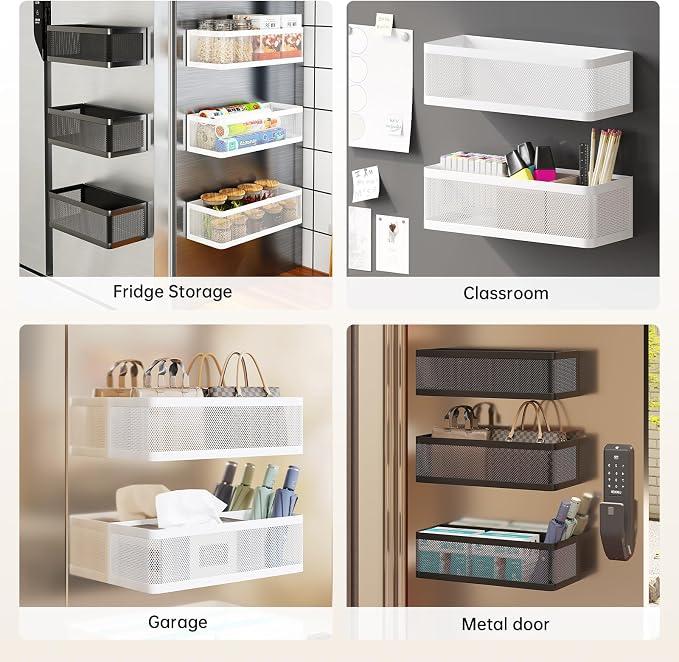 Magnetic Shelf for Washing Machine, White, L11in*W4.9in*H3.9in | Magnetic Organizer for Laundry, Hanging Basket Storage, Magnetic Fridge Shelves, Spice Rack for Refridgerator, 16.5-lb load