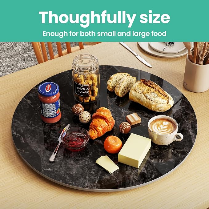 ZL ZELing 23.6" Lazy Susan Turntable – 360° Sinteredstone Silent Anti-Slip Turntable, Table Top Centerpiece for Kitchen, Pantry, Spice Rack, Refrigerator & Dining Table, Glossy Black
