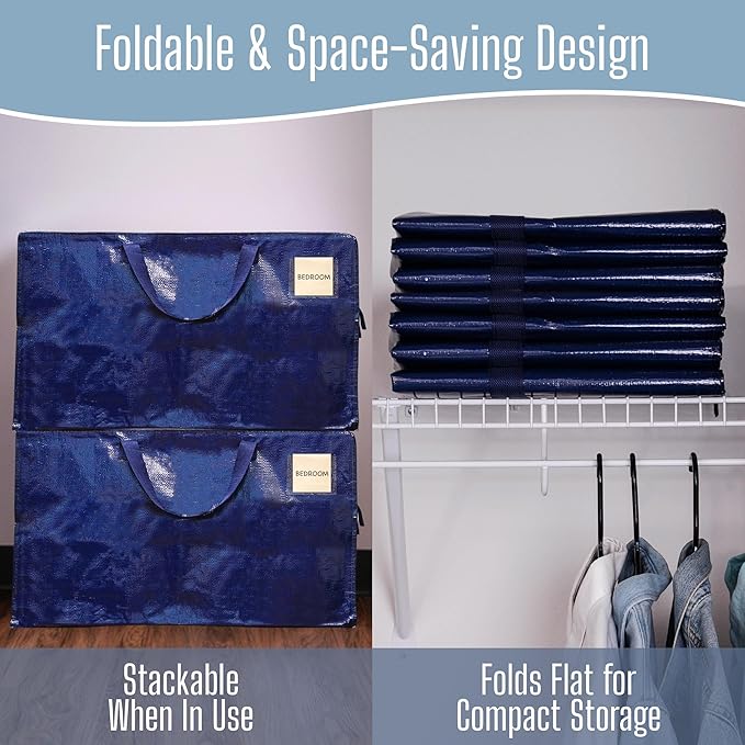 VENO 8 Pack Extra Large Heavy Duty Moving Bags with Wide Opening & Reinforced Handles, Reusable Storage Tote Bags with Strong Zippers for Clothes, College Dorm Essentials & Moving Supplies