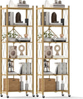 DEANIC 6-Shelf Folding Bookcase with Wheels, Heavy Duty Storage Shelves, Freestanding Metal Wire Shelving Unit for Living Room, Office, Kitchen, Basement, Pantry (Gold 2 Pack)