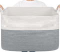 Goodpick 105L Extra Large Woven Blanket Basket Cotton Rope Storage Baskets for Organizing, Rectangle Baby Laundry Basket for Living Room Home Decor, 25"x16"x16", White & Gray
