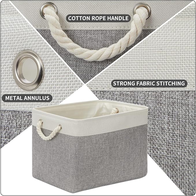 DULLEMELO Storage Baskets for Organizing 16x12x12 Large Fabric Storage Bins Baskets Set of 2 Collapsible Decorative Storage Boxes for Shelves Closets Nursery Toy Clothes (White And Grey)